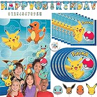 Pokemon Party Supplies with Tableware, Favors and Decoration (Scene Setter Pack with Birthday Banner and Tableware)