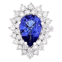 6.21 Carat Natural Blue Tanzanite and Diamond (F-G Color, VS1-VS2 Clarity) 14K White Gold Luxury Cocktail Ring for Women Exclusively Handcrafted in USA