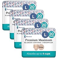 Because Premium Maximum Plus Pull Up Underwear for Women - Absorbent Bladder Protection with a Sleek, Invisible Fit - Beige, Large - Absorbs 4 Cups - 80 Count (4 Packs of 20)