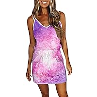 Dresses for Women 2024 Casual Sun Summer for Teens Printed Loose Sleeveless Pocket V-Neck Dress