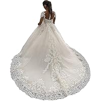 Melisa Women's Short Sleeves Lace Wedding Dresses for Bride with Train Long Bridal Ball Gowns Plus Size