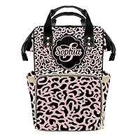 Personalized Leopard Print Black Pink Diaper Bags Backpack with Name Mummy Nursing Bags Gifts for Mom Dad
