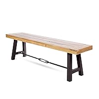 Catriona Outdoor Acacia Wood Bench with Metal Accents, Teak Finish / Rustic Metal 14. 50 x 63 x 17. 75 inches