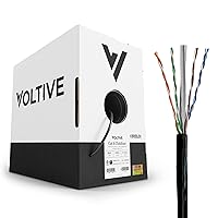 Voltive Cat6 Outdoor (CMX), 1000ft, Black - UV Resistant - Solid Bare Copper Bulk Ethernet Cable - UTP - 600MHz - UL Certified & ETL Verified
