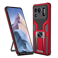 Shockproof Case for Xiaomi Mi 11 Ultra 5G Case Cover with Holder Kickstand, Heavy Duty Protective Bumper Armour Phone Shell with Magnetic - Red