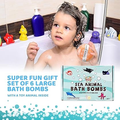 Kids Bath Bombs with Surprise Inside: Sea Animal Toys Inside, Great Bath Bombs Gift Set for Boys and Girls, Safe Ingredients Don’t Stain The Tub. Educational Learning Toys for 3 4 5 6 7 8 Years Old