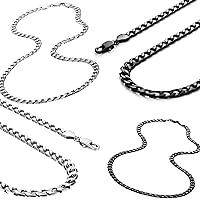 Classic Mens Cuban Link Style Necklace Chain – Silver Stainless Steel or in Black 316L Stainless Steel 18