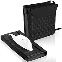 LUXXE - Black Leather Car Trash Can with Matching Tissue Box - Waterproof and Machine Washable