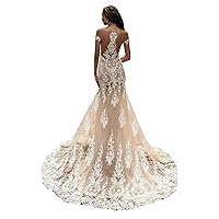 Illusion Off Shoulder Lace Sequins Train Bridal Ball Gowns Church Mermaid Wedding Dresses for Bride Plus Size