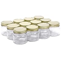 North Mountain Supply 8 Ounce Glass Smooth Square Regular Mouth Mason Canning Jars - With Gold Metal Safety Button Lids - Case of 12