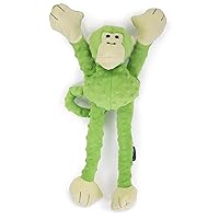 goDog Crazy Tugs Monkey Squeaky Plush Tug Dog Toy, Chew Guard Technology - Green Large
