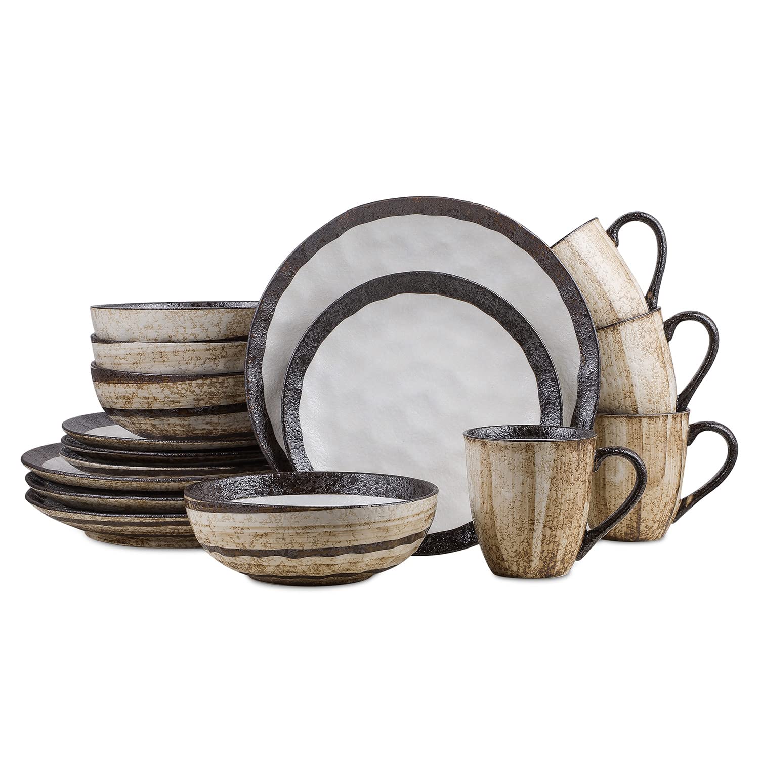 Stone Lain Lucy Porcelain 16-Piece Round Dinnerware Set, Beige