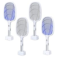2 in 1 Electric Bug Zapper, Mosquitoes Trap Lamp & Racket, USB Rechargeable Electric Fly Swatter for Home and Outdoor Powerful Grid 3-Layer Safety Mesh Safe to Touch, Pack of 4