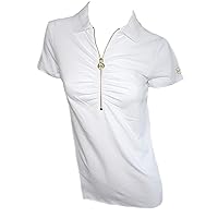 Michael Kors Womens Short Sleeve Shirt Gold Zipper MK Logo White Petite