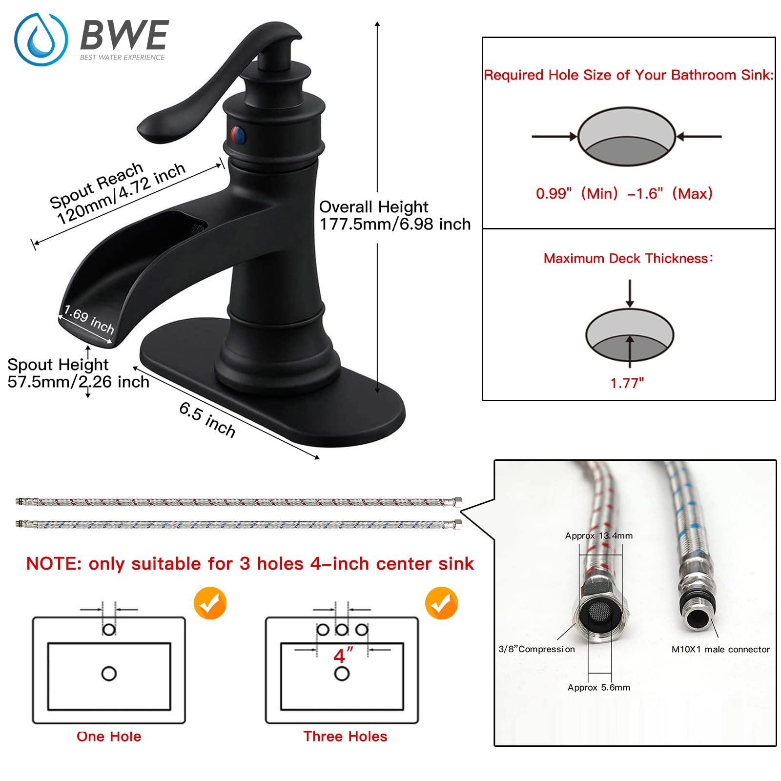 BWE Waterfall Bathroom Faucet Oil Rubbed Bronze Single-Handle One Hole Sink Faucet Farmhouse Bath Vanity Lavatory Restroom Faucets Antique
