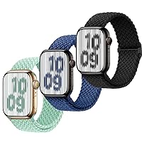 Braided Stretchy Strap Compatible with Kids Apple Watch Band Series 9 8 7 6 5 4 3 SE SE2 38mm 40mm 41mm, iWatch Sport Elastic Replacement Bands for Boy Girl Small Wrist - Black+NavyBlue+Teal.