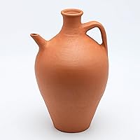 Hakan Handmade Traditional Unglazed Clay Pitcher with Spout, Terracotta Pitcher, Natural Home Decor Vintage Drinking Bottle, Earthenware Beverage Jar from Cappadocia, Pottery Mud Water Jug, Large