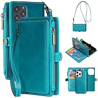 MInCYB Wallet Case Compatible with iPhone 13, Zipper Case with RFID Blocking Card Holder Slots, Magnetic Detachable Leather Flip Folio Cover. Crossbody Phone Case of iPhone 13. Classic Blue