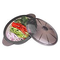 Microwave Steamer Cooker Collapsible Bowl-Silicone Steamer Cookware with Handle Lid for Vegetables Fish Prep Meal Food with Removable Rack BPA Free, Easy to Store, Freezer & Dishwasher Safe, Black