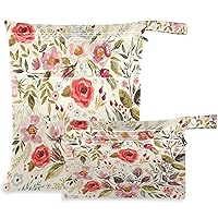 visesunny Vintage Style Rose Foral 2Pcs Wet Bag with Zippered Pockets Washable Reusable Roomy for Travel,Beach,Pool,Daycare,Stroller,Diapers,Dirty Gym Clothes, Wet Swimsuits, Toiletries