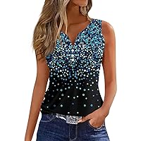 Womens Tank Tops Dressy Casual V Neck Printing Button Shirts 2024 Summer Loose Fit Sleeveless Vest Top