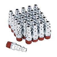 1/4-Inch NPT Male Industrial Air Plug, 1/4'' Pneumatic Plugs, Air Hose Fitting, 1/4'' Quick Connect Air Fitting, Air Hose Repair Plug Kit Compatible with I/M/D Type Air Coupler (25-Pack)