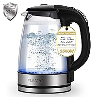 Plaman Electric Kettle Temperature Control - Keep Warm Hot Water Boiler, Double Wall Tea kettle for Boiling Water 6 Presets 1500W 4 Hours 1.7L LED Auto Shut Off Cordless