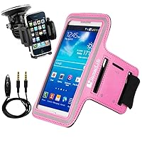 Cellphone Neoprene Armband for Xiaomi Redmi Note 4X Arm Bag (Extender Fastener) (Key Pouch) Sweatproof Ideal for Running Bike Cycle with Car Holder and Audio Plug Cable with Microphone (Pink)