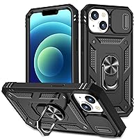 Case for iPhone 15, Camera Cover Phone Case with Rotation Ring Stand for Apple iPhone 15 - Black