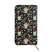 YISHOW Green Frog Mushroom Wallet Slim Thin Leather Purse Wallet With Zip Around Clutch Casual Handbag For Phone Key Credit Cards