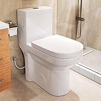 HWMT-8733 Small Compact One Piece Toilet For Bathroom, Powerful & Quiet Dual Flush Modern Toilet, 12'' Rough-In Toilet & Soft Closing Seat Include, 25
