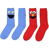 Bioworld Sesame Street Socks Cookie Monster And Elmo Character Adult Fuzzy Plush Crew Socks 2 Pack For Women Men