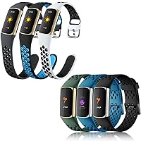 Maledan Compatible with Fitbit Charge 5 Bands Women Men - Breathable Sport Band Soft Waterproof Replacement Wristbands Strap for Fitbit Charge 5 Advanced Fitness Tracker, 6 Pack