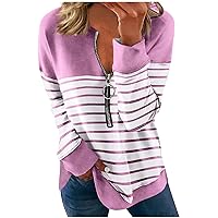Long Sleeve Shirt, Christmas Tshirts Shirts for Women Long Sleeve Shirt Winter Blouses Business Casual Long Sleeve Zipper Shirts for Women Stripe Stitching Print Graphic Tees (1-Pink,XXL)
