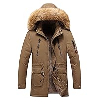 Men's Winter Warm Faux Fur Lined Coat with Detachable Hood Hooded Softshell Thicken Cotton Jacket Warm Outwear for Windproof(7-Coffee L)