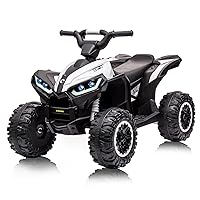 Kids ATV, 12V 4 Wheel Dual Drive Kids Ride On Car with Parent Remote, Music, High/Low Speed, LED Lights, USB Port, Treaded Tires, Gift for Boys and Girls, Rides on 4 Wheels (White)