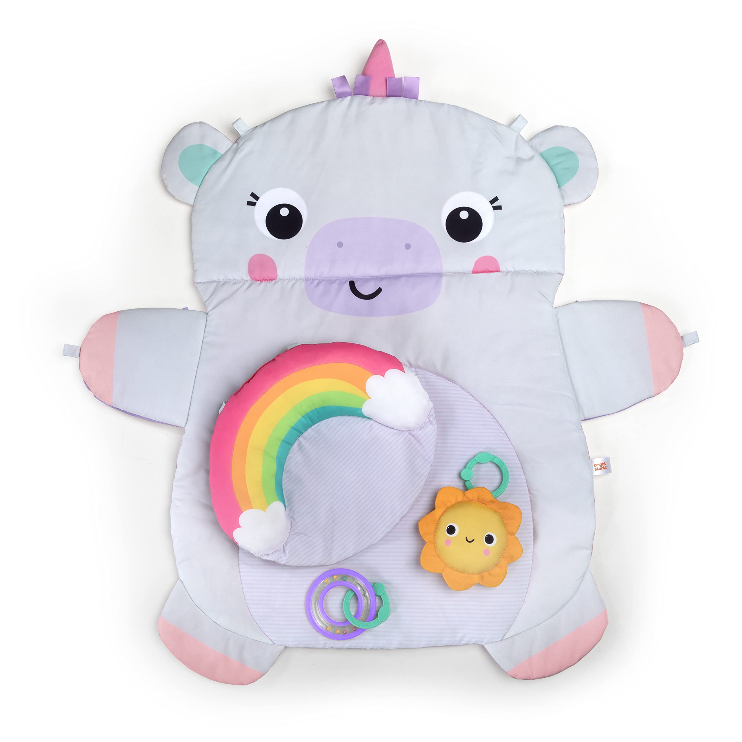 Bright Starts Tummy Time Prop & Play Baby Activity Mat with Support Pillow & Taggies - Unicorn 36 x 32.5 in., Age Newborn+