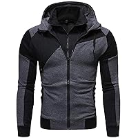 Men Full-Zip Hoodie Casual Color Block Regular Fit Sweatshirt Jacket Coat Outwear