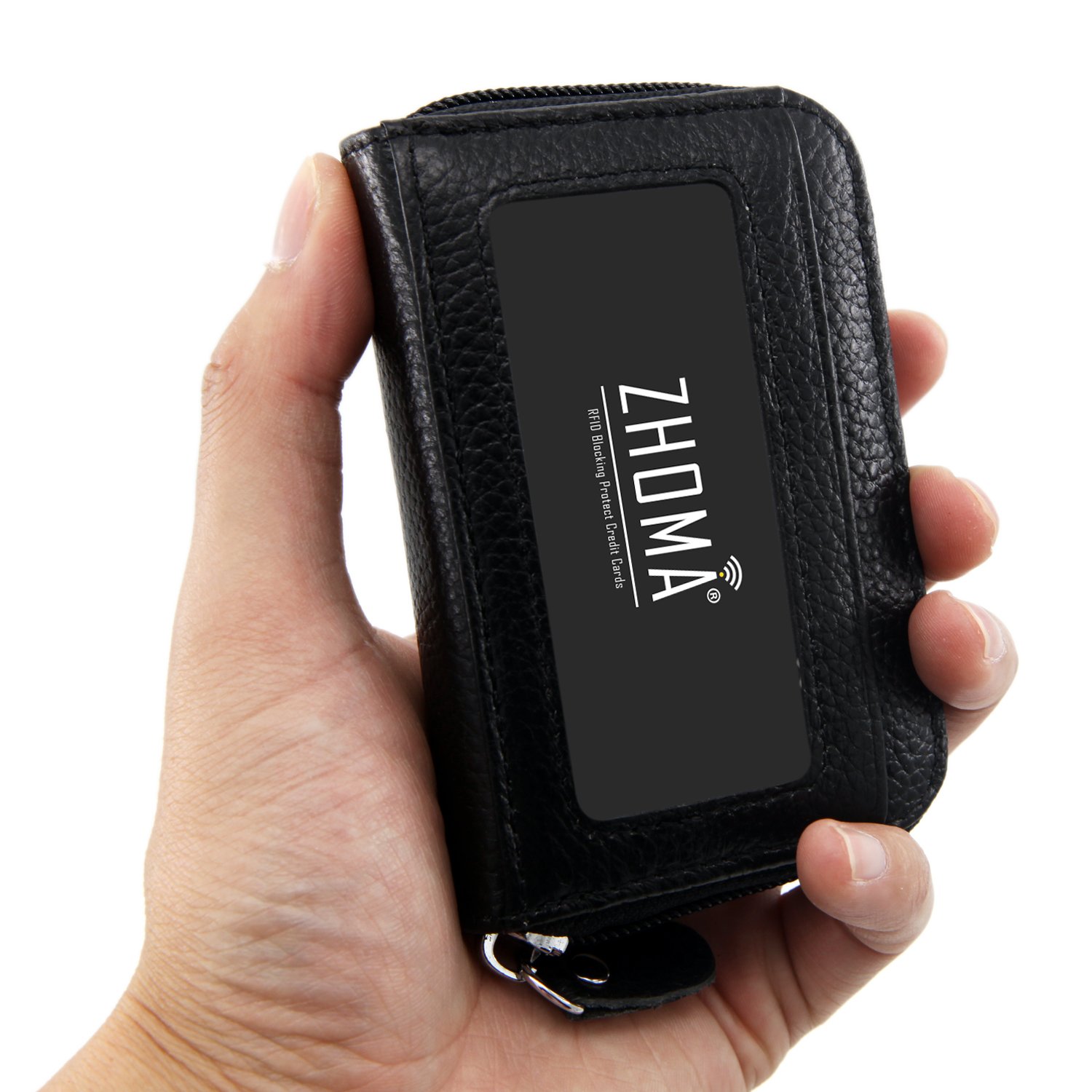 ZHOMA RFID Blocking Genuine Leather Credit Card Case Holder Security Travel Wallet - Black