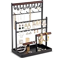 ProCase Jewelry Organiser Stand Necklace Organizer Earring Holder, 6 Tier Jewelry Stand Necklace Holder with 15 Hooks, Jewelry Tower Display Rack Storage Tree for Bracelets Earrings Rings -Black