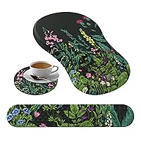 Mouse Pad Wrist Support,Ergonomic Mouse Pad with Wrist Rest,Computer Mouse Pads Pain Relief Keyboard Wrist Rest with Coaster Set,Non-Slip Computer Gel Mouse Pad for Laptop Keyboard Office-Flowers