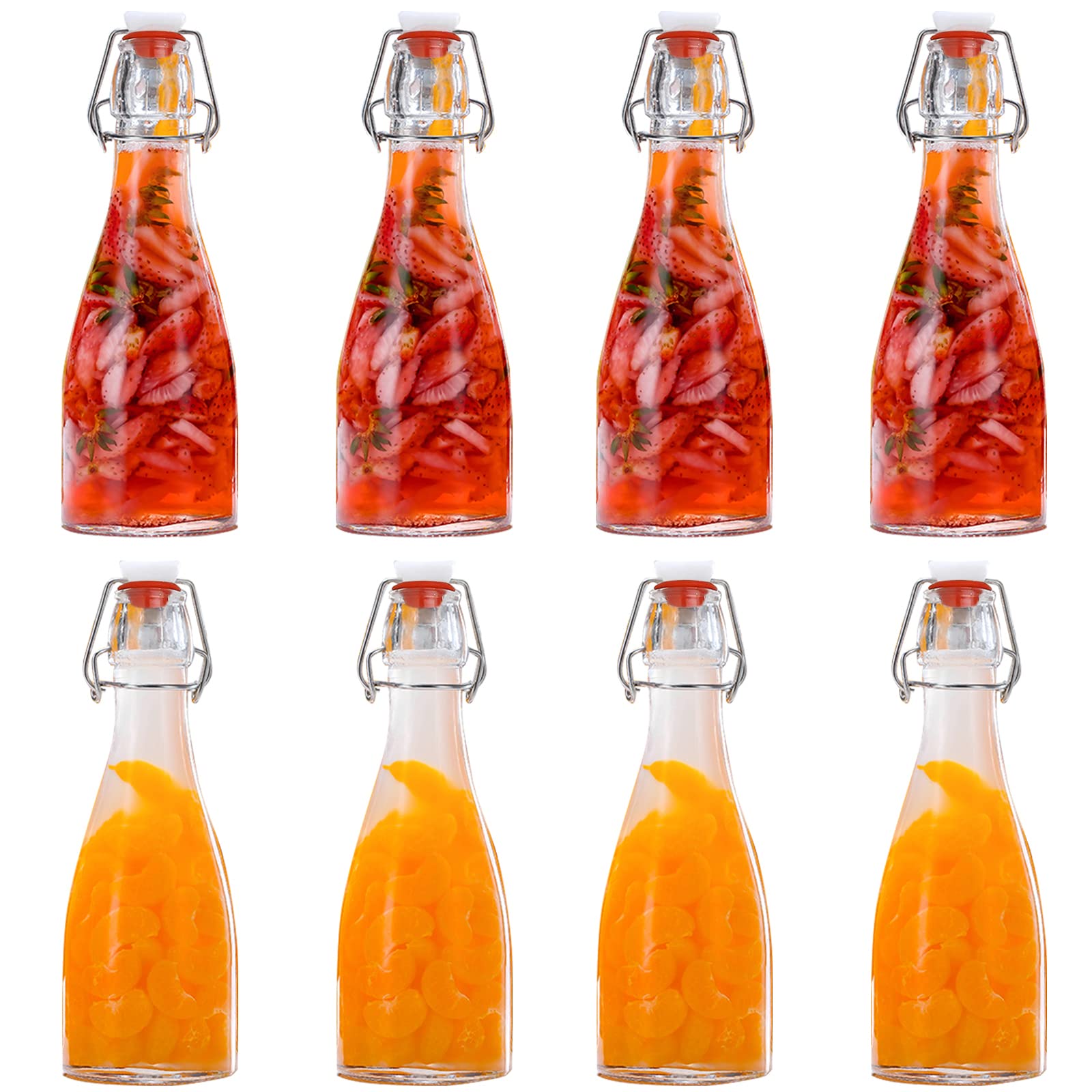 Tebery 8 Pack Clear Round Swing Top Glass Bottles, 12oz Size Flip Top Bottle for Second Fermentation, Limoncello, Kombucha, Water Kefir, Brewing Beer