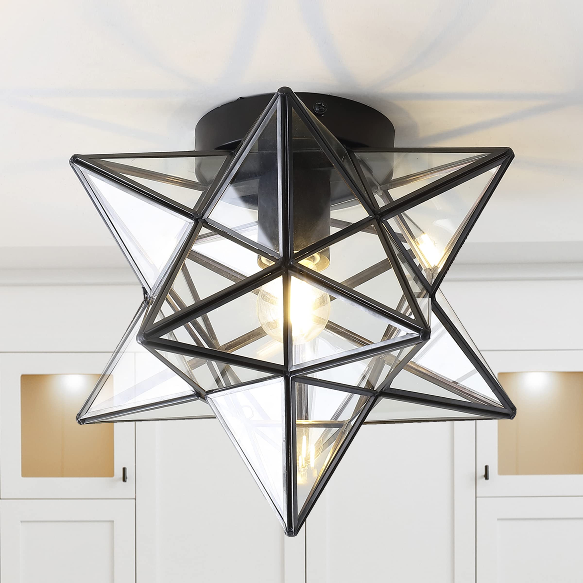 JONATHAN Y JYL9035A Stella Moravian Star Metal/Glass LED Flush Mount Contemporary Dimmable, for Kitchen,Hallway,Bathroom,Stairwell, 9.75", Oil ...