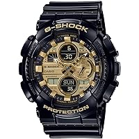 G-Shock Men's Casio Analog-Digital Gold Dial Black Resin Strap Watch GA140GB-1A1