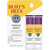 Burt's Bees Rescue Balm Elderberry Lip Balm, With Antioxidant-Rich Elderberry, Tint-Free, Natural Origin Lip Care, 2 Tubes, 0.15 oz.