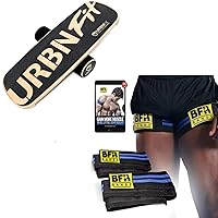 URBNFit Wooden Balance Board Trainer + BFR BANDS Bundle - Blood Flow Restriction Bands - 2 Pack for Legs, Booty & Glutes, 3-Inch Wide Straps - DoubleWrap Occlusion Bands for Gym & Weight Lifting