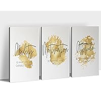 Office Wall Art-3 Panel Motivational Wall Art, Inspirational Quotes Canvas Art for Home Office Wall Decor,Positive Quote Wall Decor, Entrepreneur Words Poster Frame for Company Wall Decor 12”x18”x3Pcs