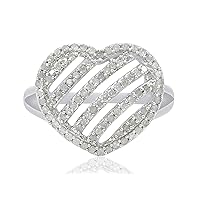 0.57 Cttw White Round Cut Natural Diamond Sterling Silver Multi-row Love Heart Ring