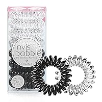 invisibobble Original Traceless Spiral Hair Ties - Pack of 8, Crystal Clear and True Black- Strong Elastic Grip Coil Accessories for Women - Non Soaking - Gentle for Girls Teens and Thick Hair