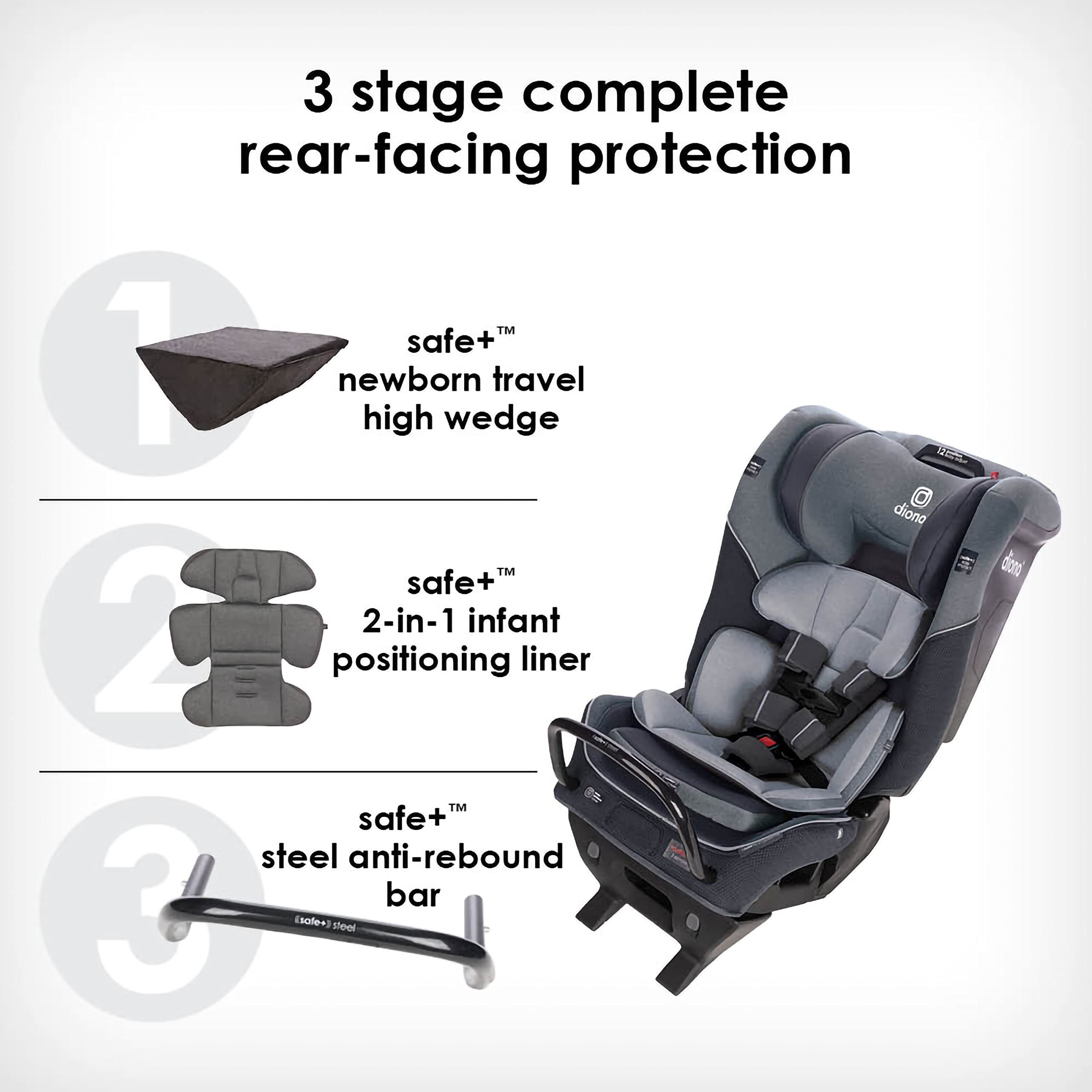 Diono Radian 3QX 4-in-1 Rear & Forward Facing Convertible Car Seat, Safe+ Engineering 3 Stage Infant Protection, 10 Years 1 Car Seat, Ultimate Protection, Slim Fit 3 Across, Gray Slate